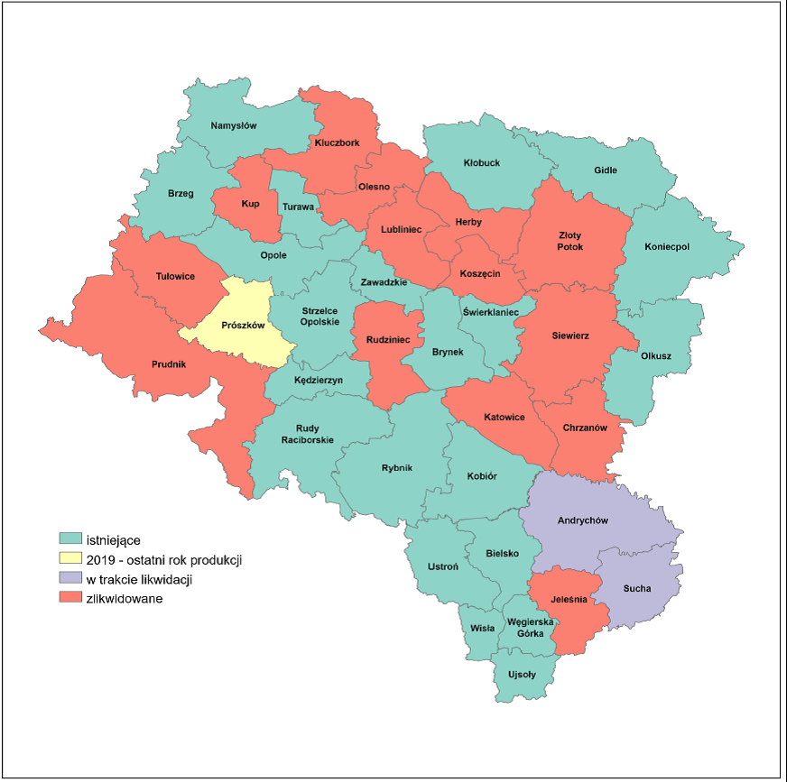 Mapa nadleśnictw RDLP Katowice według prowadzonej produkcji szkółkarskiej