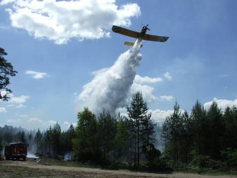Samolot typu "Dromader" podczas gaszenia pożaru